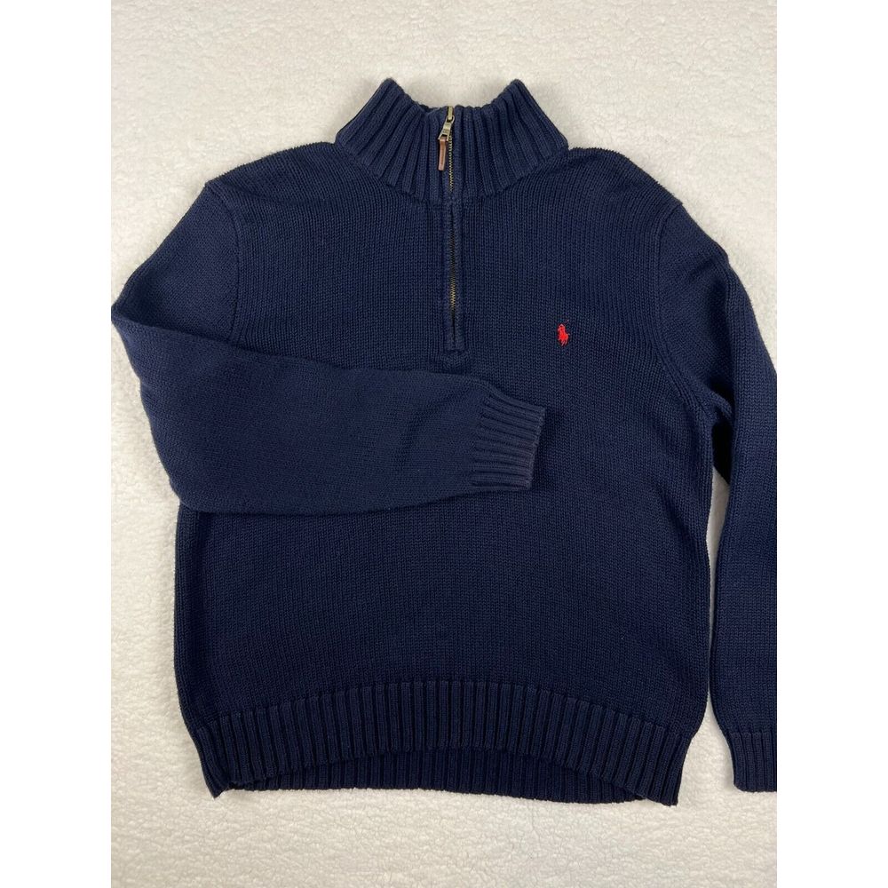 Polo Ralph Lauren Sweater Mens Xl Navy Blue Thick Chunky Knit Red Pony Pullover